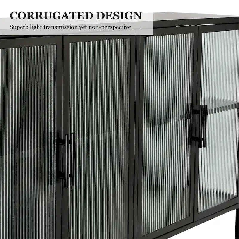 Meuble vitrine 4 portes en verre trempé avec étagère réglable
