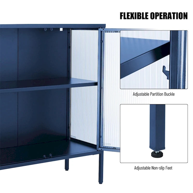 Meuble vitrine 4 portes en verre trempé avec étagère réglable