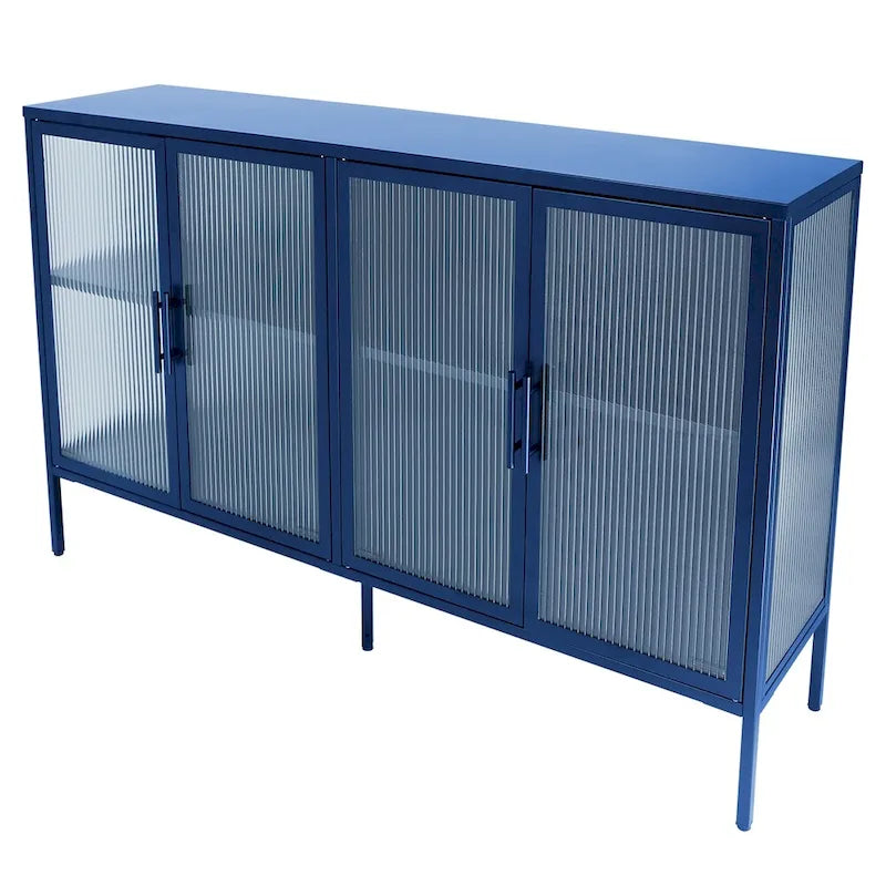 Meuble vitrine 4 portes en verre trempé avec étagère réglable