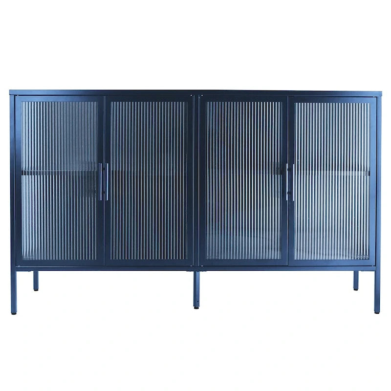 Meuble vitrine 4 portes en verre trempé avec étagère réglable