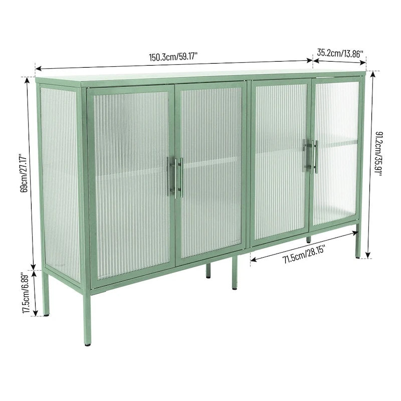 Meuble vitrine 4 portes en verre trempé avec étagère réglable