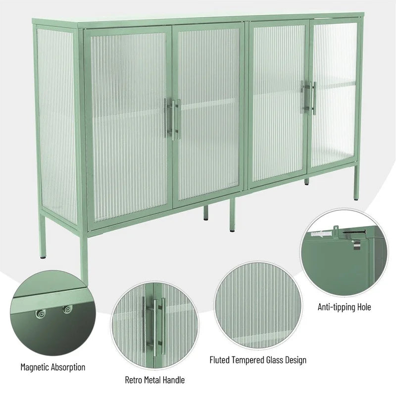 Meuble vitrine 4 portes en verre trempé avec étagère réglable