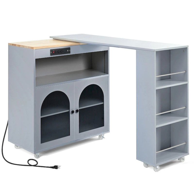Îlot de cuisine avec table rallongée et lumières LED