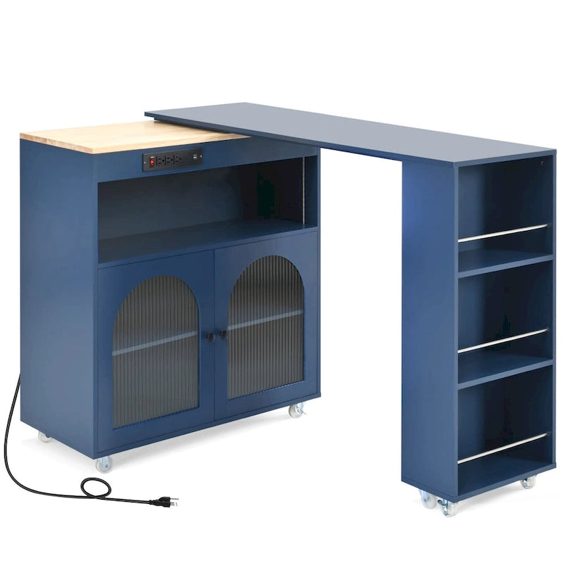 Îlot de cuisine avec table rallongée et lumières LED