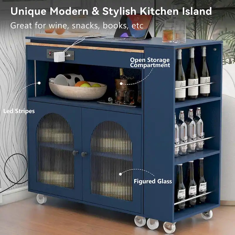 Îlot de cuisine avec table rallongée et lumières LED