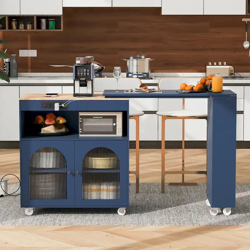 Îlot de cuisine avec table rallongée et lumières LED