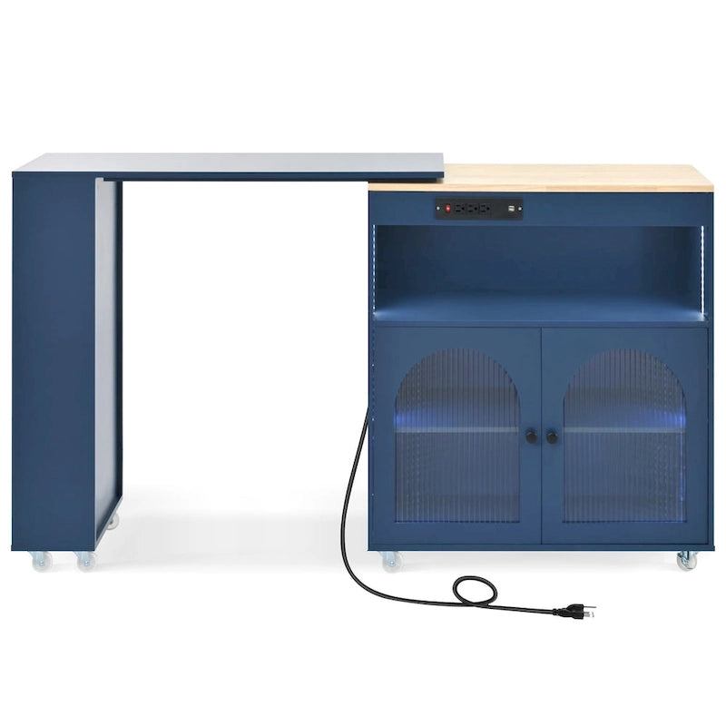 Îlot de cuisine avec table rallongée et lumières LED