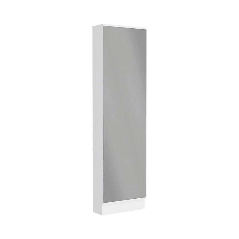 Meuble à chaussures avec miroir, cinq étagères intérieures, armoire à porte unique, finition blanche