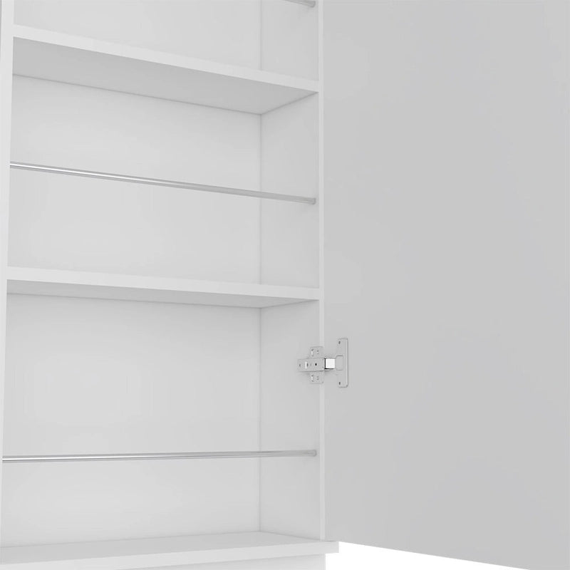 Meuble à chaussures avec miroir, cinq étagères intérieures, armoire à porte unique, finition blanche