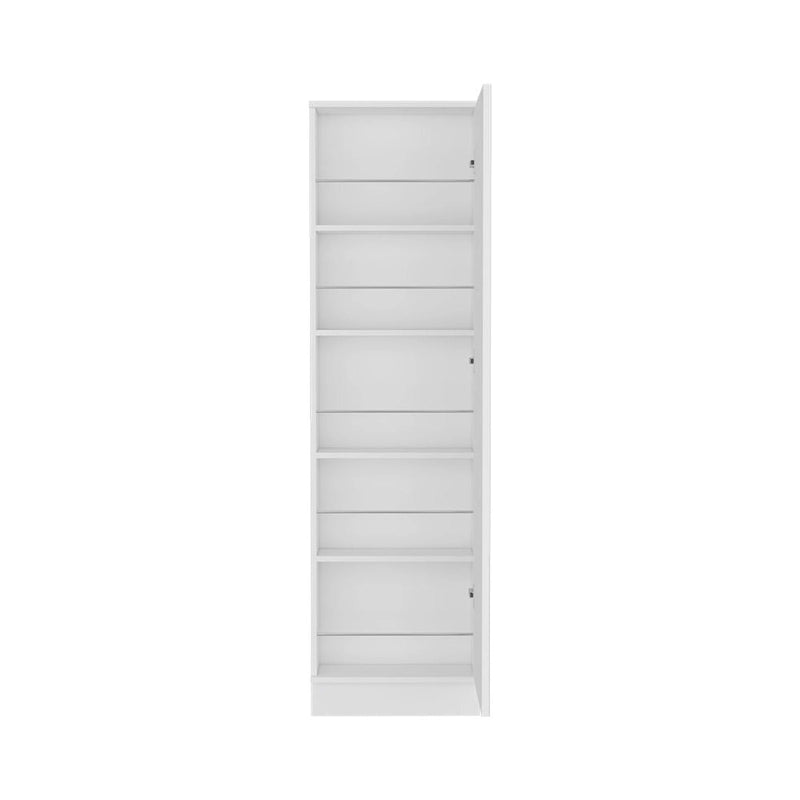 Meuble à chaussures avec miroir, cinq étagères intérieures, armoire à porte unique, finition blanche