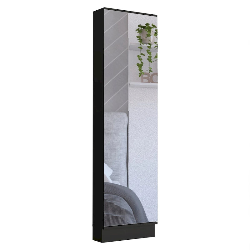 Meuble à chaussures avec miroir, cinq étagères intérieures, armoire à porte unique, finition blanche