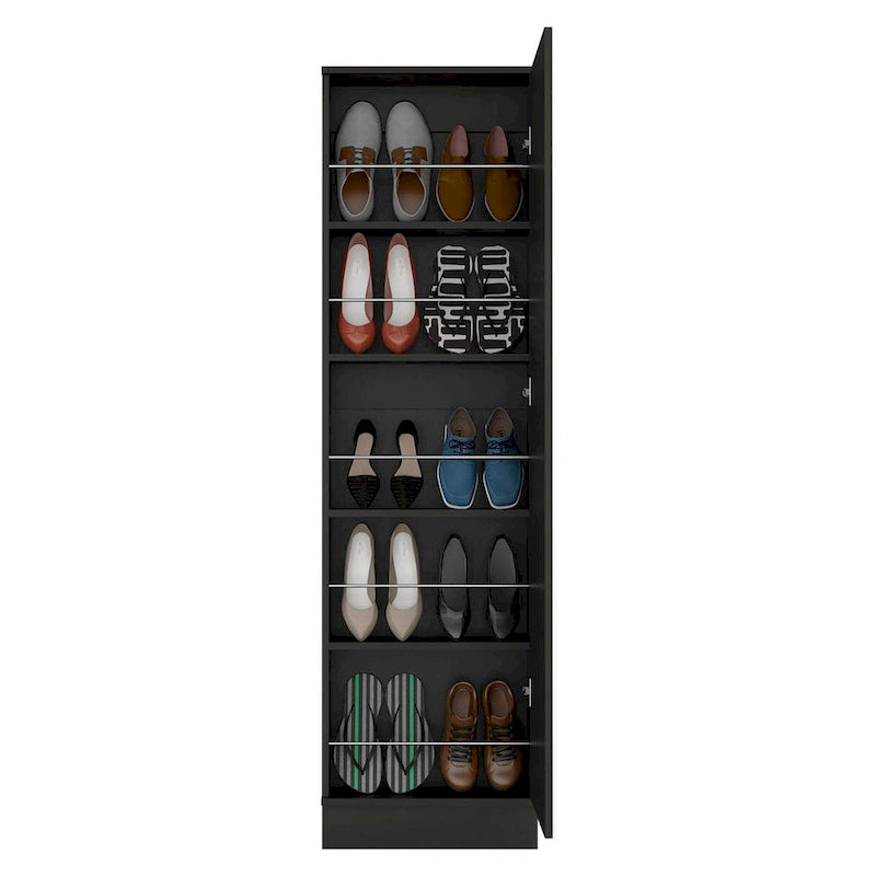 Meuble à chaussures avec miroir, cinq étagères intérieures, armoire à porte unique, finition blanche