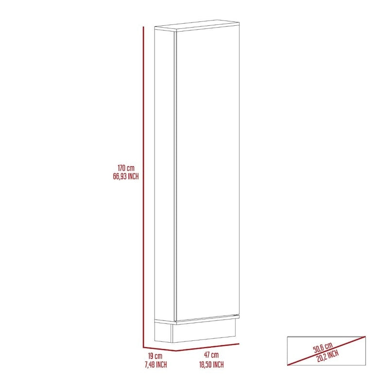 Meuble à chaussures avec miroir, cinq étagères intérieures, armoire à porte unique, finition blanche