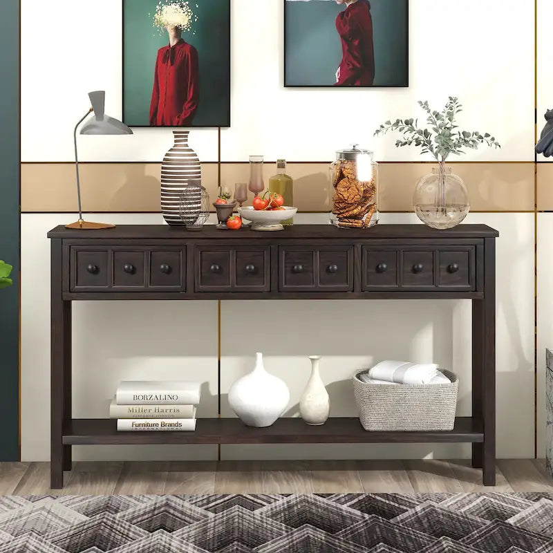 Rustic Entryway Console Table with Storage
