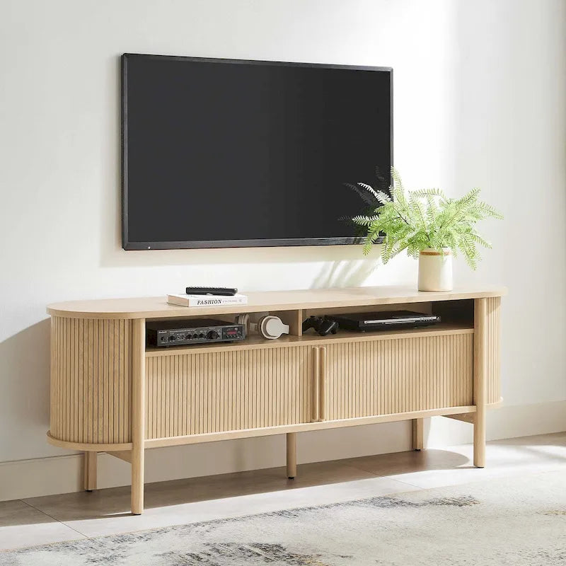 Meuble TV de 180 cm avec bords incurvés et détails cannelés