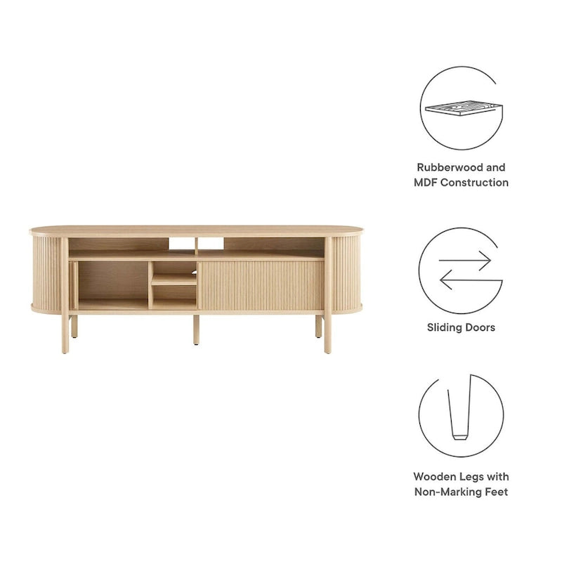 Meuble TV de 180 cm avec bords incurvés et détails cannelés