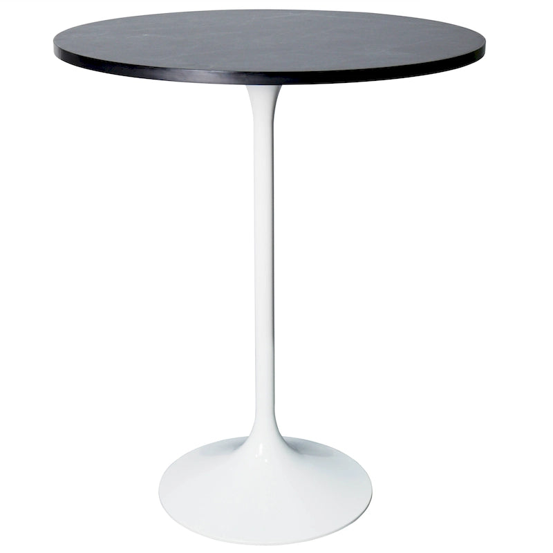Table de salle à manger ronde de 27 po de hauteur bar avec plateau en MDF et base en acier brossé
