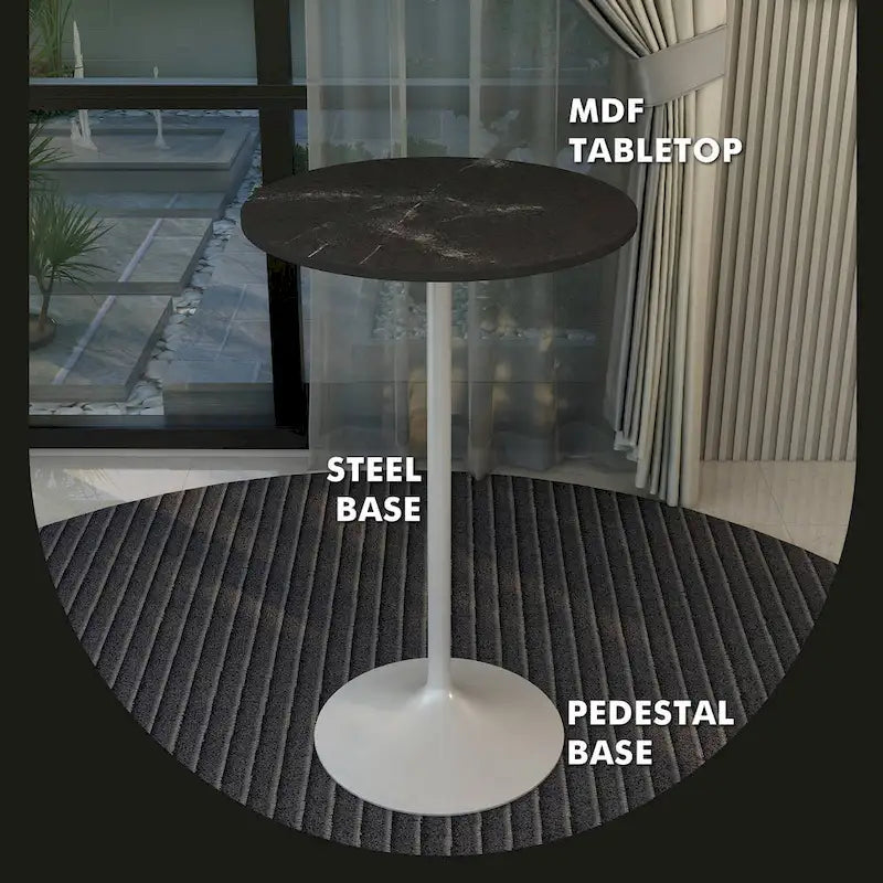 Table de salle à manger ronde de 27 po de hauteur bar avec plateau en MDF et base en acier brossé