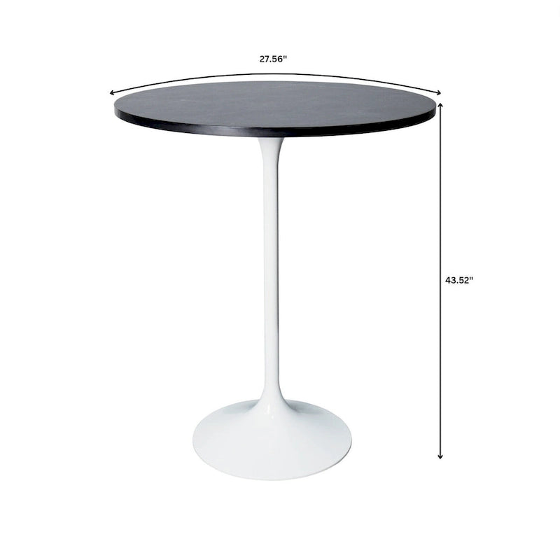 Table de salle à manger ronde de 27 po de hauteur bar avec plateau en MDF et base en acier brossé