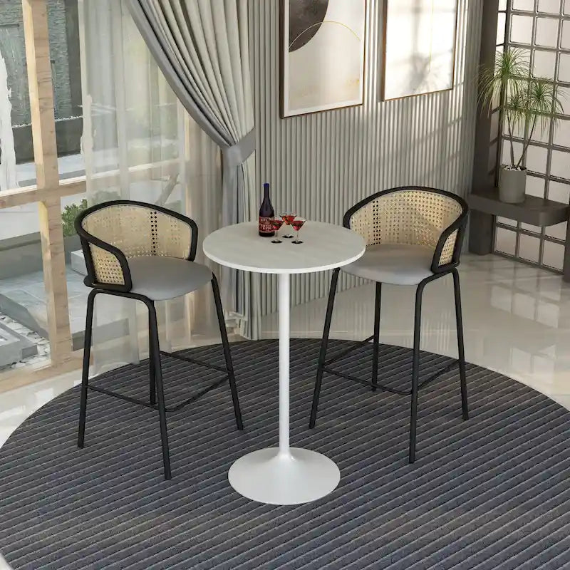 Table de salle à manger ronde de 27 po de hauteur bar avec plateau en MDF et base en acier brossé