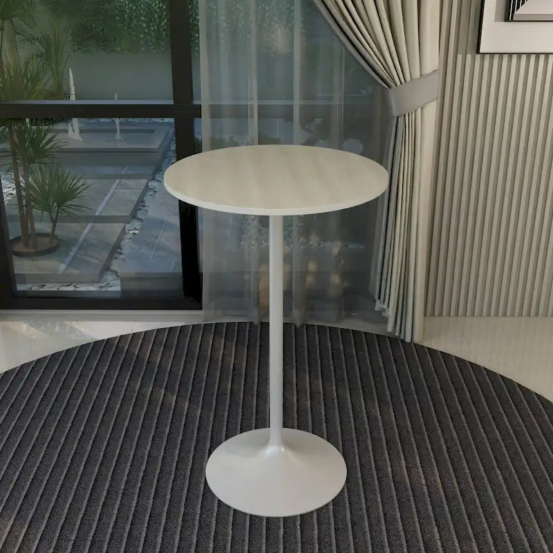 Table de salle à manger ronde de 27 po de hauteur bar avec plateau en MDF et base en acier brossé
