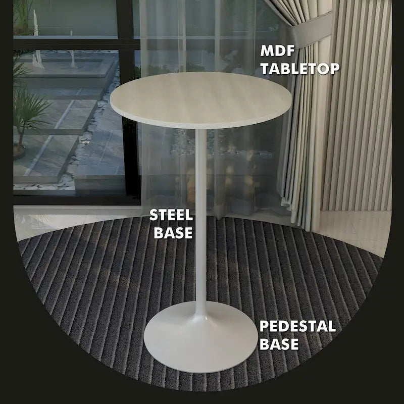 Table de salle à manger ronde de 27 po de hauteur bar avec plateau en MDF et base en acier brossé