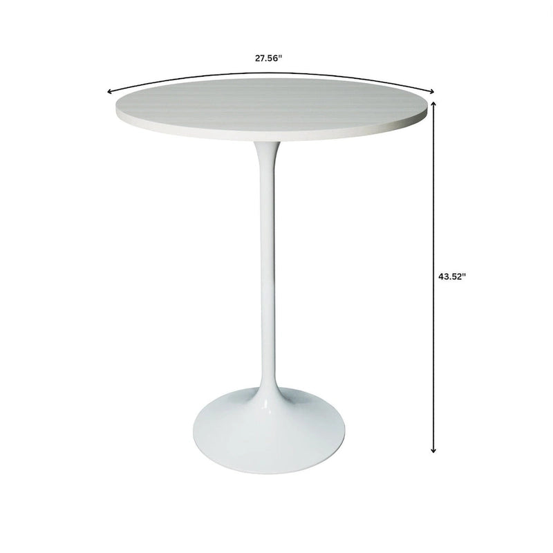 Table de salle à manger ronde de 27 po de hauteur bar avec plateau en MDF et base en acier brossé