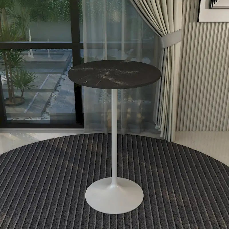 Table de salle à manger ronde de 27 po de hauteur bar avec plateau en MDF et base en acier brossé