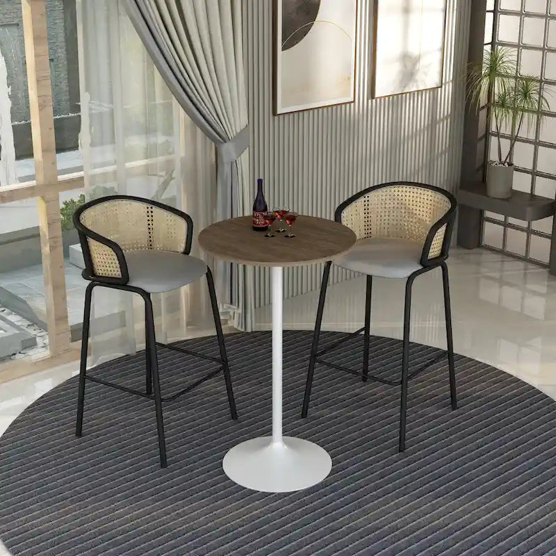 Table de salle à manger ronde de 27 po de hauteur bar avec plateau en MDF et base en acier brossé