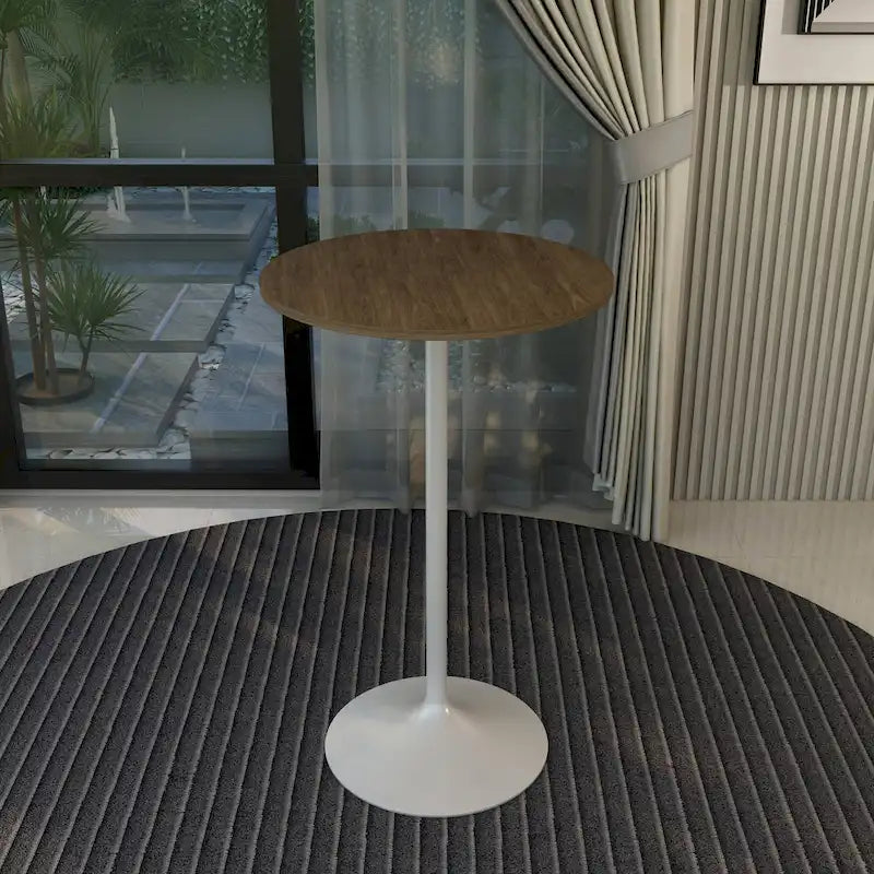 Table de salle à manger ronde de 27 po de hauteur bar avec plateau en MDF et base en acier brossé
