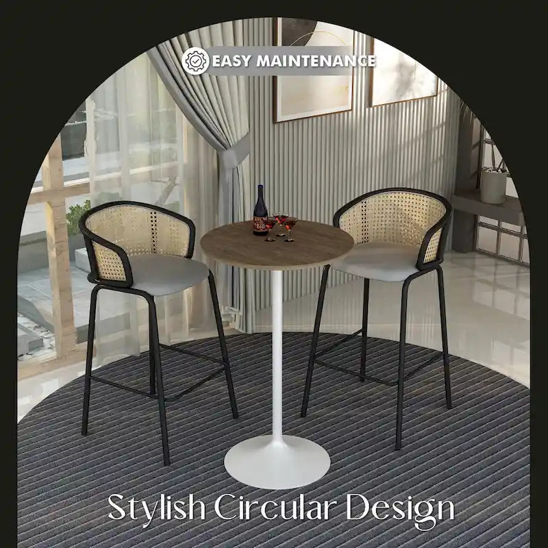 Table de salle à manger ronde de 27 po de hauteur bar avec plateau en MDF et base en acier brossé