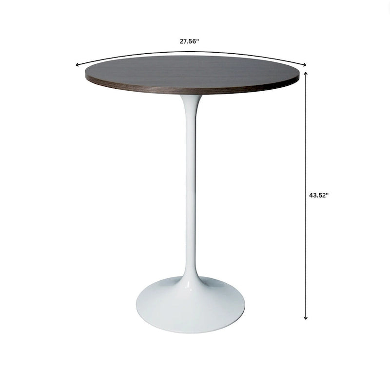 Table de salle à manger ronde de 27 po de hauteur bar avec plateau en MDF et base en acier brossé