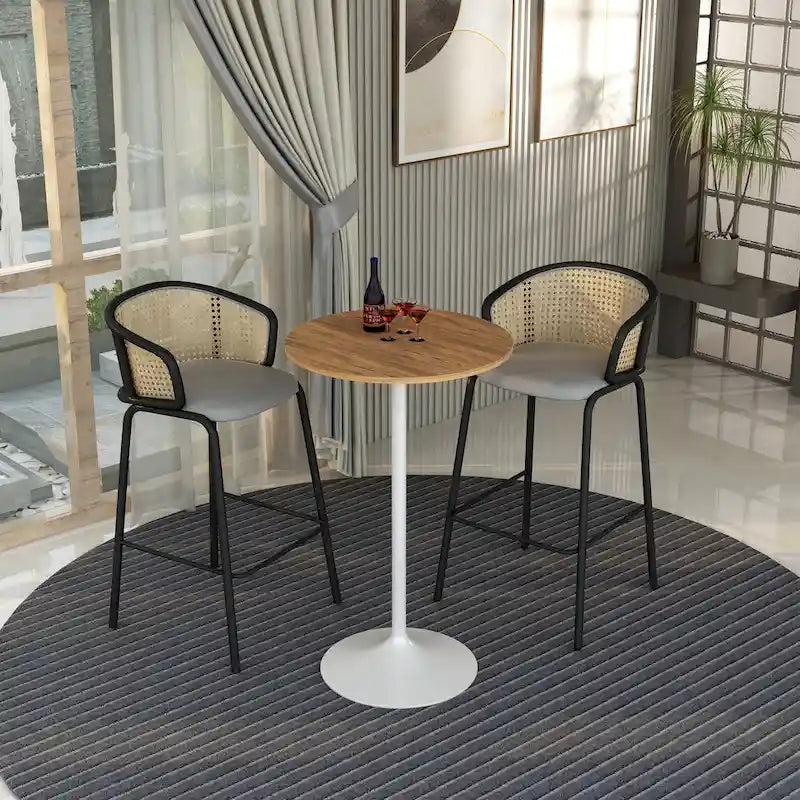 Table de salle à manger ronde de 27 po de hauteur bar avec plateau en MDF et base en acier brossé