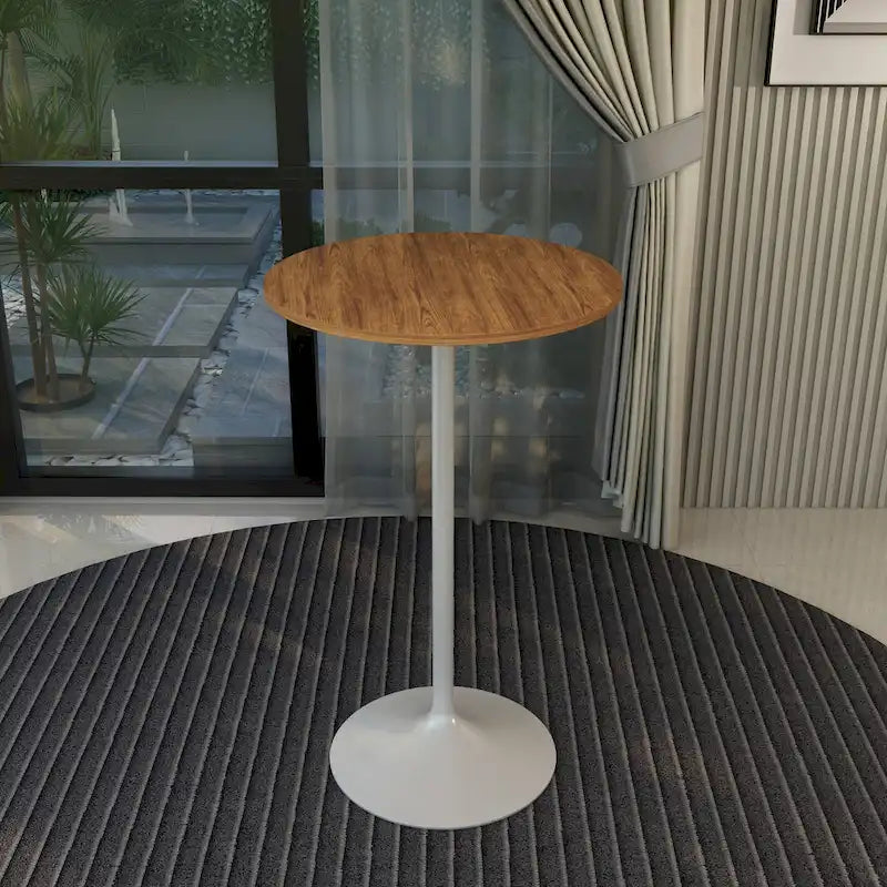 Table de salle à manger ronde de 27 po de hauteur bar avec plateau en MDF et base en acier brossé