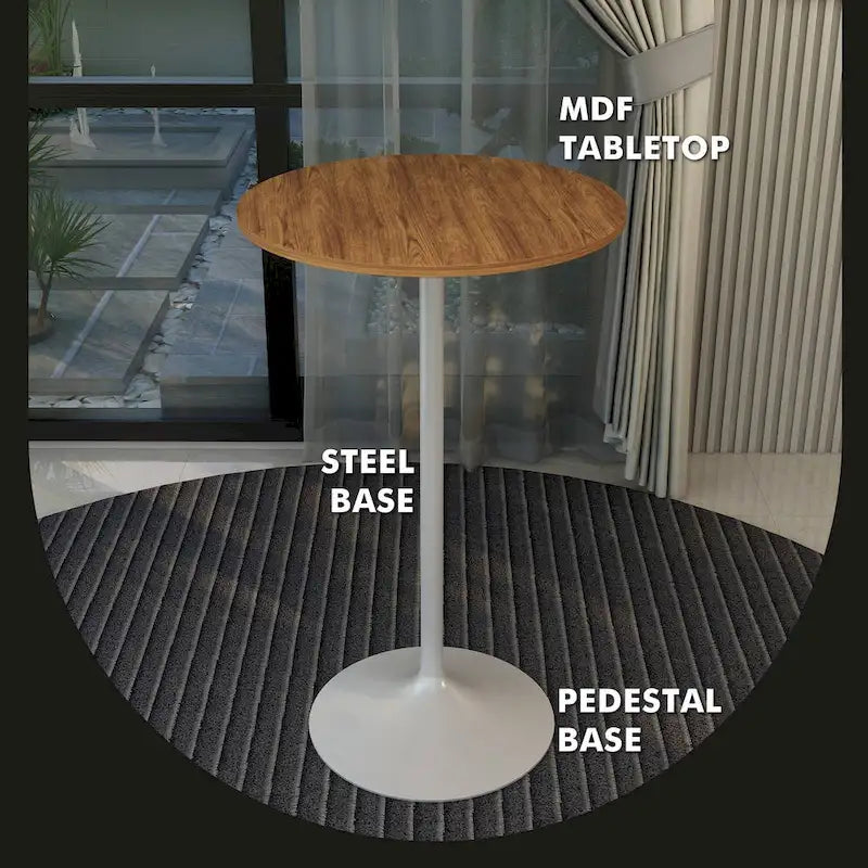 Table de salle à manger ronde de 27 po de hauteur bar avec plateau en MDF et base en acier brossé