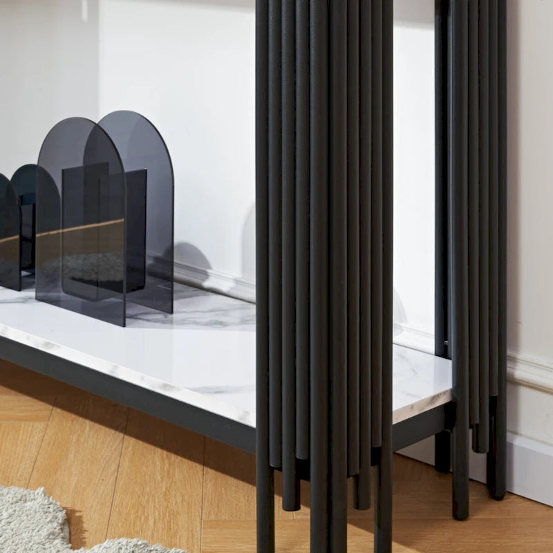 Console à 2 niveaux avec plateau en faux marbre et cadre en métal