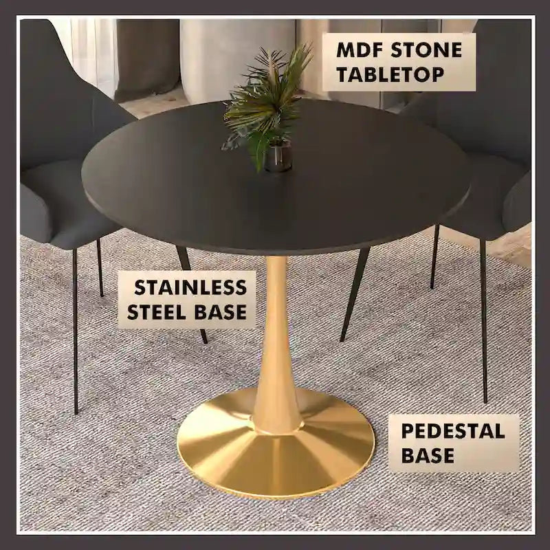 Table de salle à manger ronde de 79 cm avec plateau en MDF et base en acier pour cuisine et salle à manger