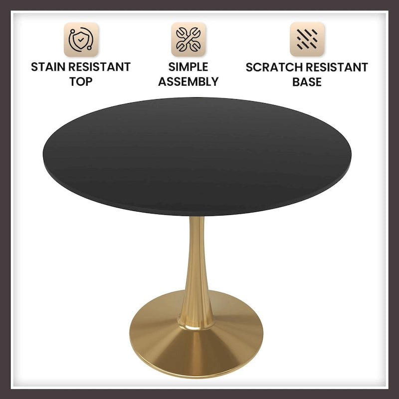Table de salle à manger ronde de 79 cm avec plateau en MDF et base en acier pour cuisine et salle à manger
