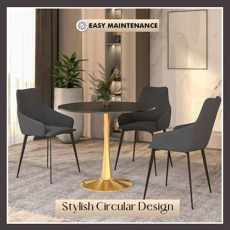 Table de salle à manger ronde de 79 cm avec plateau en MDF et base en acier pour cuisine et salle à manger