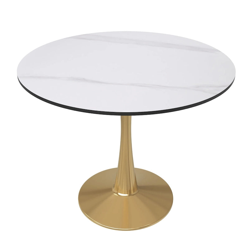 Table de salle à manger ronde de 79 cm avec plateau en MDF et base en acier pour cuisine et salle à manger