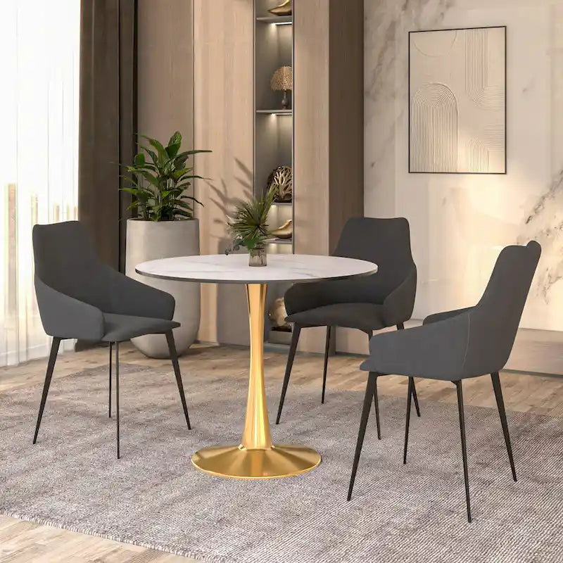 Table de salle à manger ronde de 79 cm avec plateau en MDF et base en acier pour cuisine et salle à manger