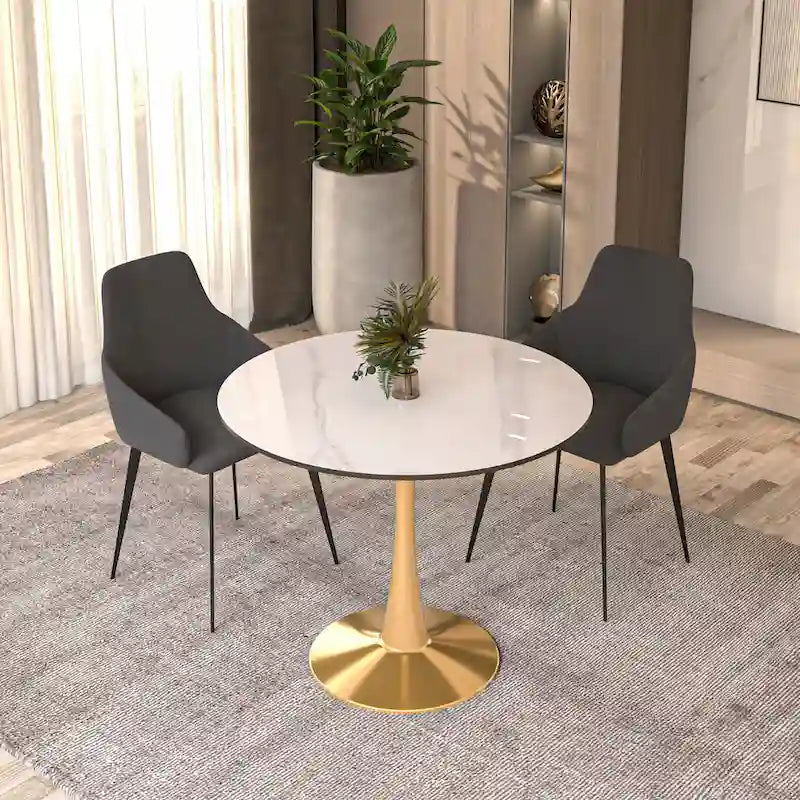 Table de salle à manger ronde de 79 cm avec plateau en MDF et base en acier pour cuisine et salle à manger