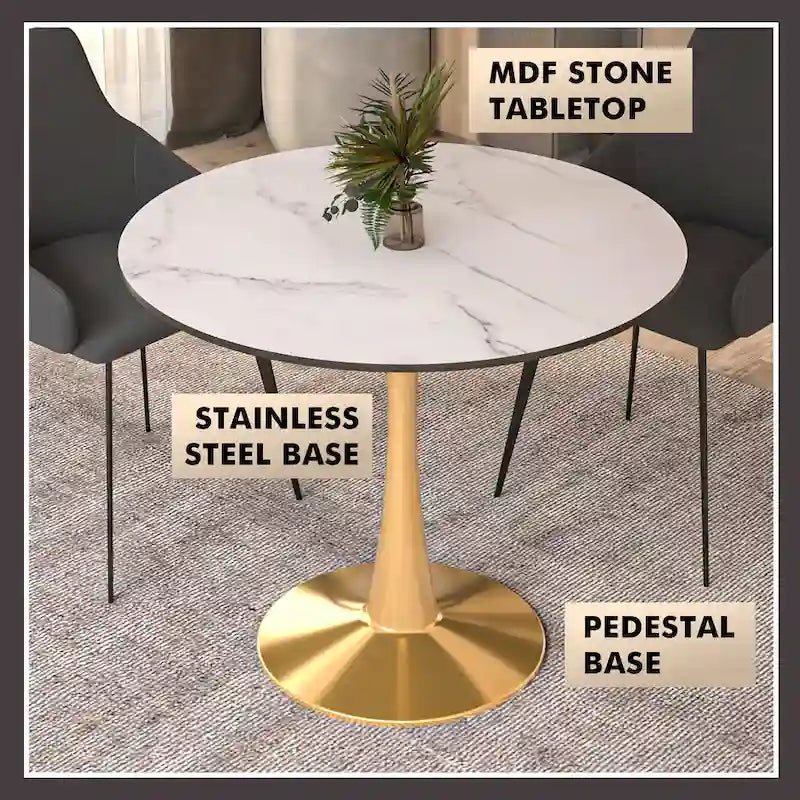 Table de salle à manger ronde de 79 cm avec plateau en MDF et base en acier pour cuisine et salle à manger