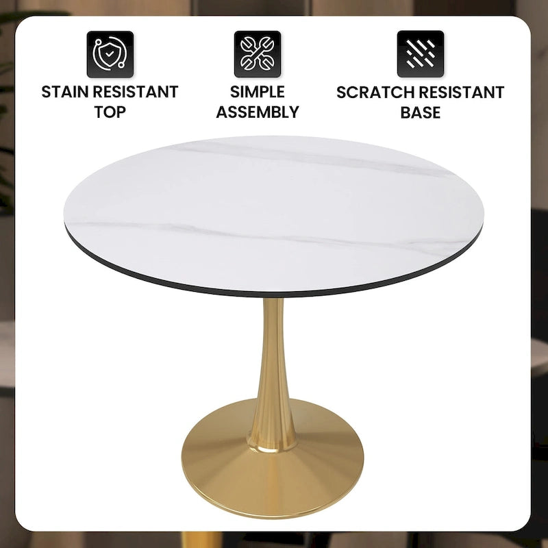 Table de salle à manger ronde de 79 cm avec plateau en MDF et base en acier pour cuisine et salle à manger