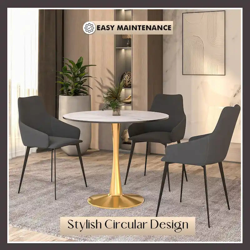 Table de salle à manger ronde de 79 cm avec plateau en MDF et base en acier pour cuisine et salle à manger