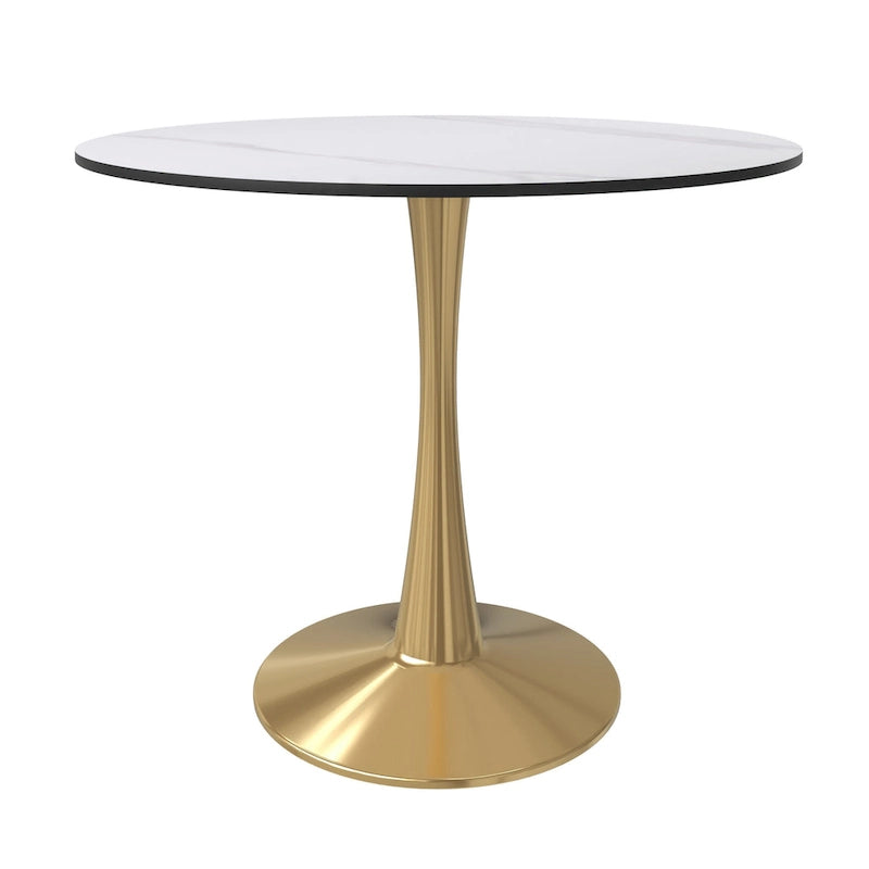 Table de salle à manger ronde de 79 cm avec plateau en MDF et base en acier pour cuisine et salle à manger