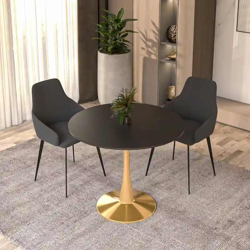 Table de salle à manger ronde de 79 cm avec plateau en MDF et base en acier pour cuisine et salle à manger