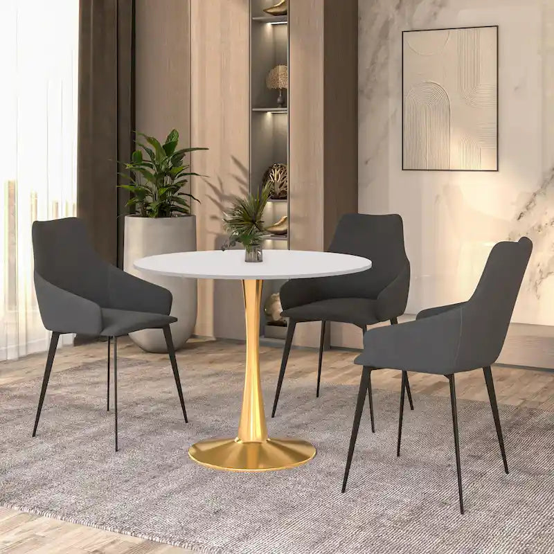 Table de salle à manger ronde de 79 cm avec plateau en MDF et base en acier pour cuisine et salle à manger