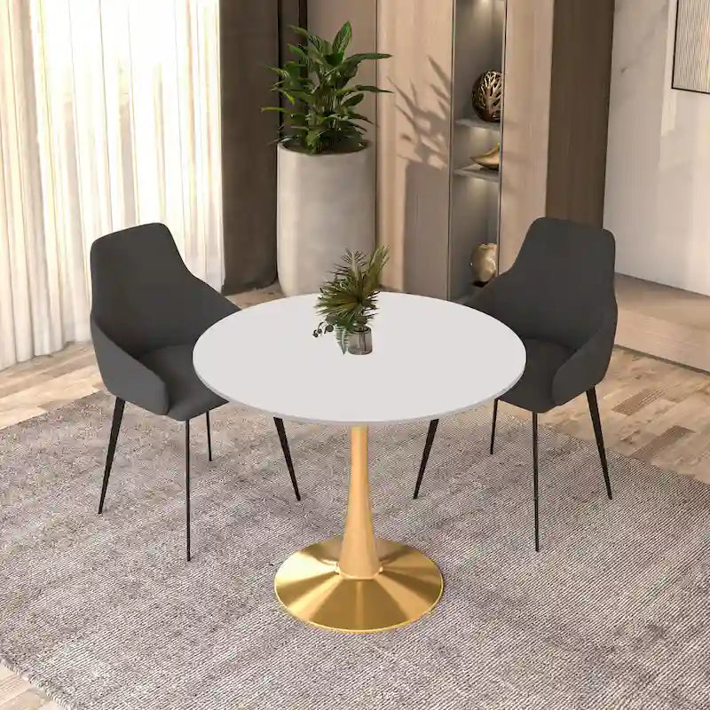 Table de salle à manger ronde de 79 cm avec plateau en MDF et base en acier pour cuisine et salle à manger