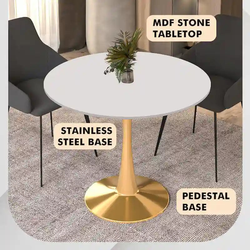 Table de salle à manger ronde de 79 cm avec plateau en MDF et base en acier pour cuisine et salle à manger